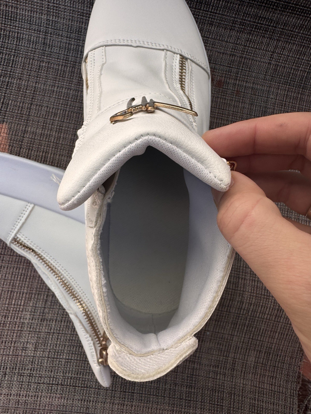 Men White High-Top Casual Sneakers,Thick Rubber Sole, Synthetic Material Size 44