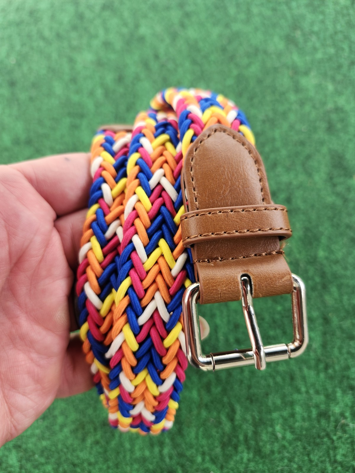 Belt Multicolor Retro Rainbow Popcorn Braided Woven 80s 90s Leather Size 40