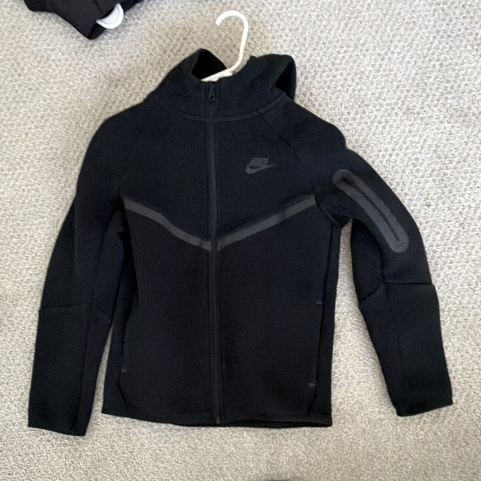Nike Men’s Black Full-Zip Hooded Fleece Hoodie Logo Pockets High Neck L