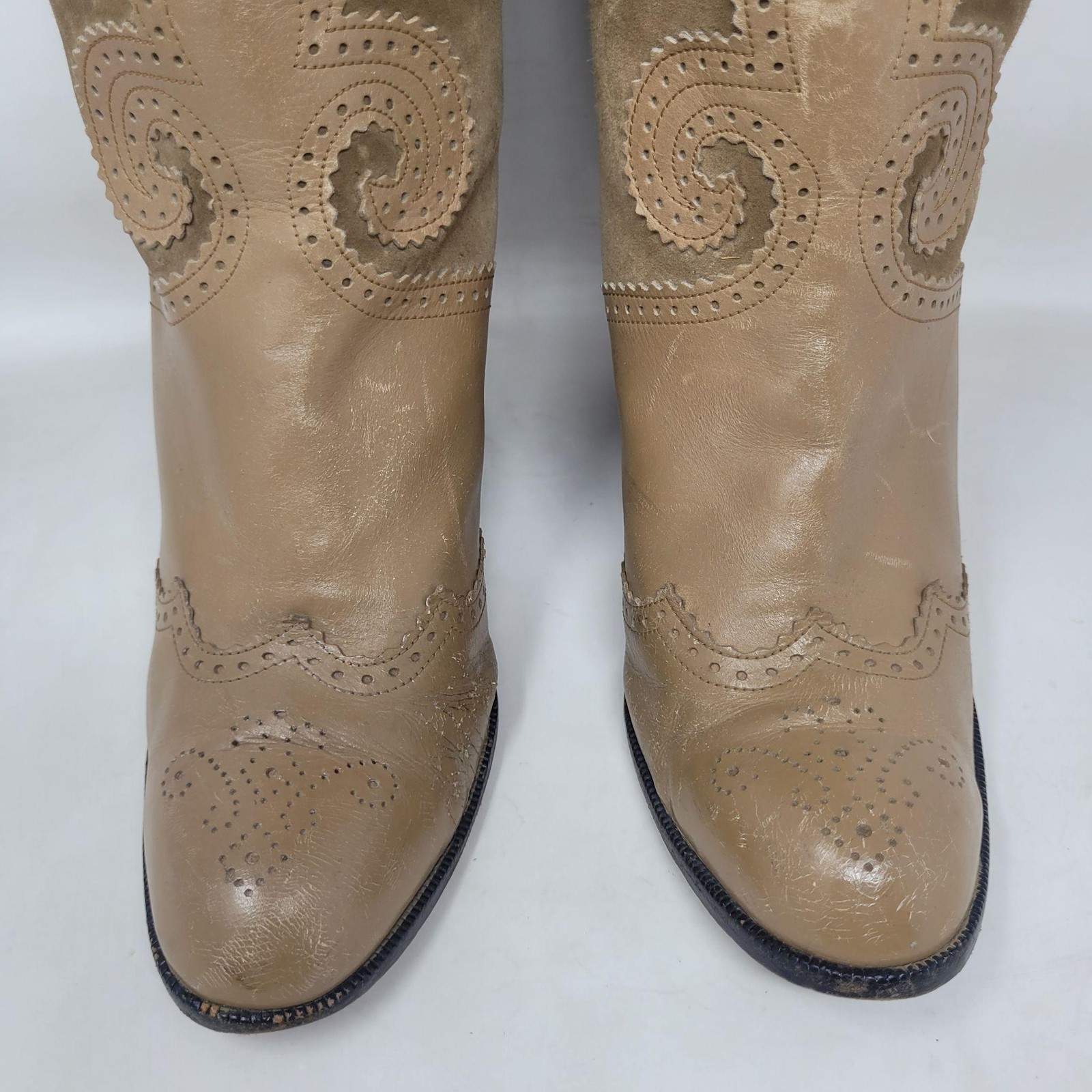 Vintage Yves Saint Laurent Boots 7 Tan Leather Suede Russian Collection 1976 70s