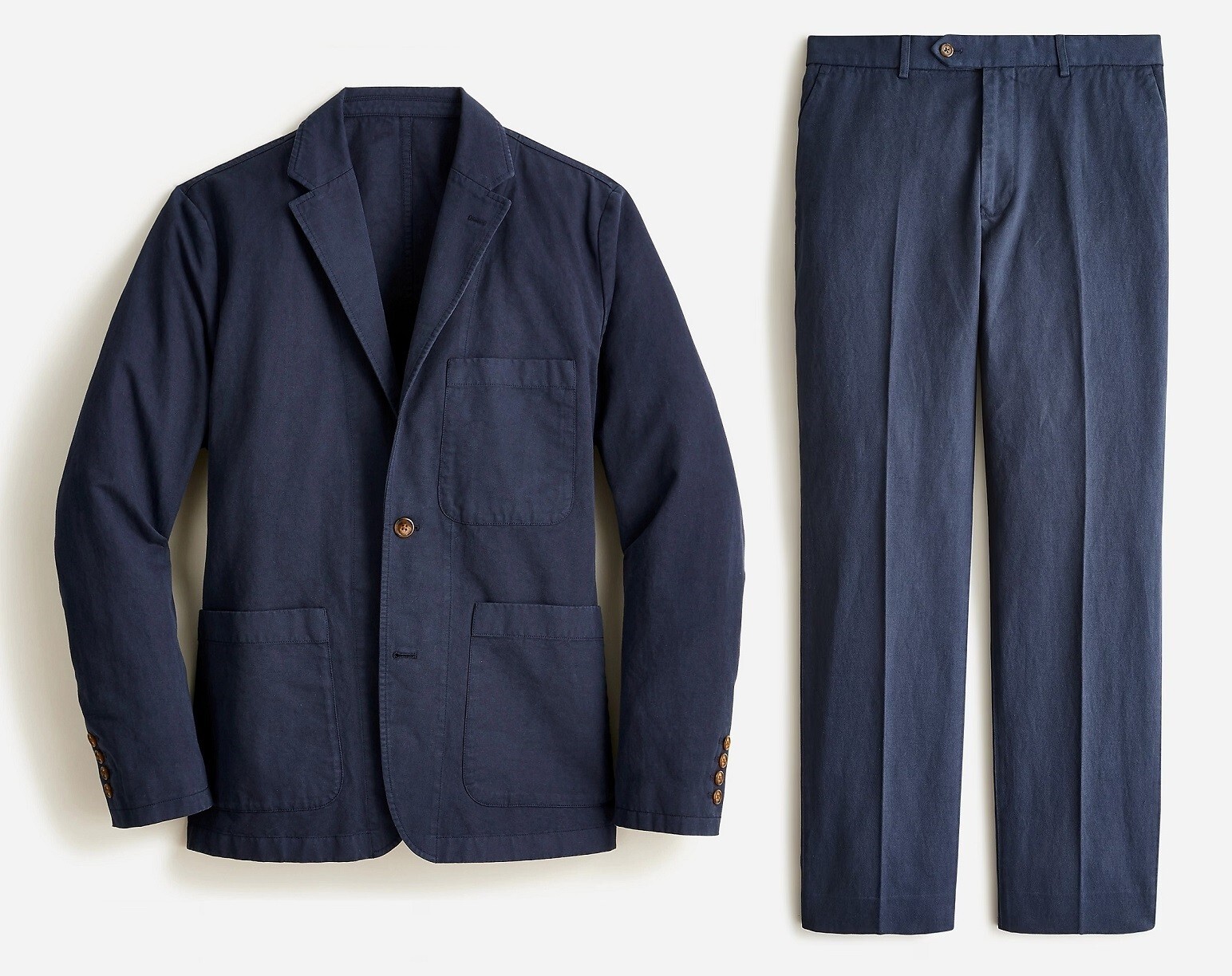 J.CREW suit navy 42 jacket + 34 pants cotton linen casual chino chore blazer nr