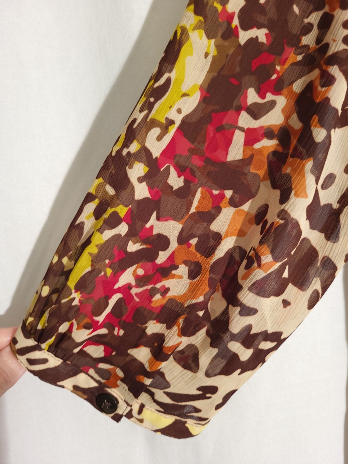CJ Banks-NWT-Brown Tan Orange Red Animal Semi-Sheer Button Top Blouse-LARGE