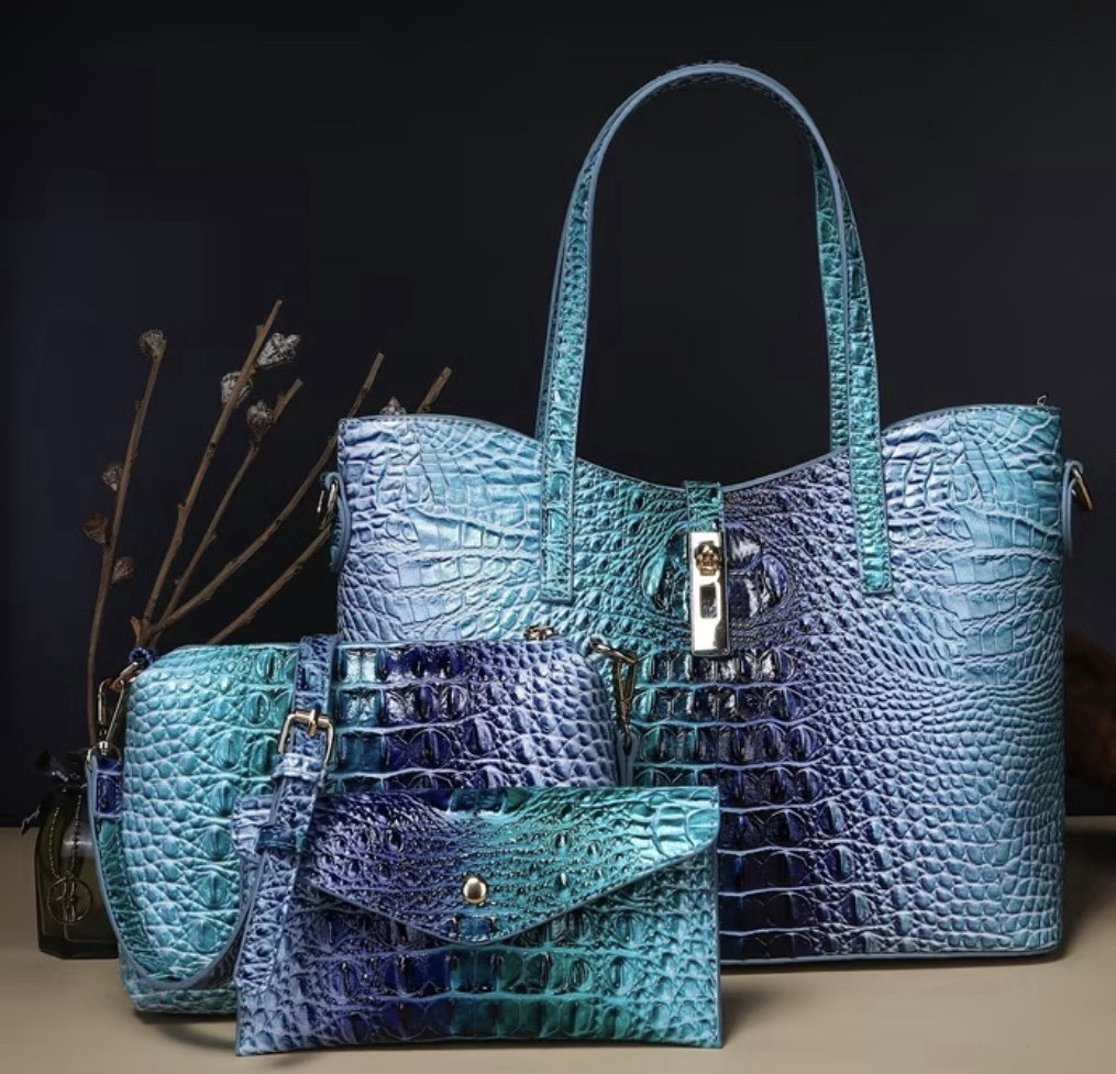 Women’s Croc Embossed Multicolor Medium Tote Set Zip, Wristlet Coin Purse