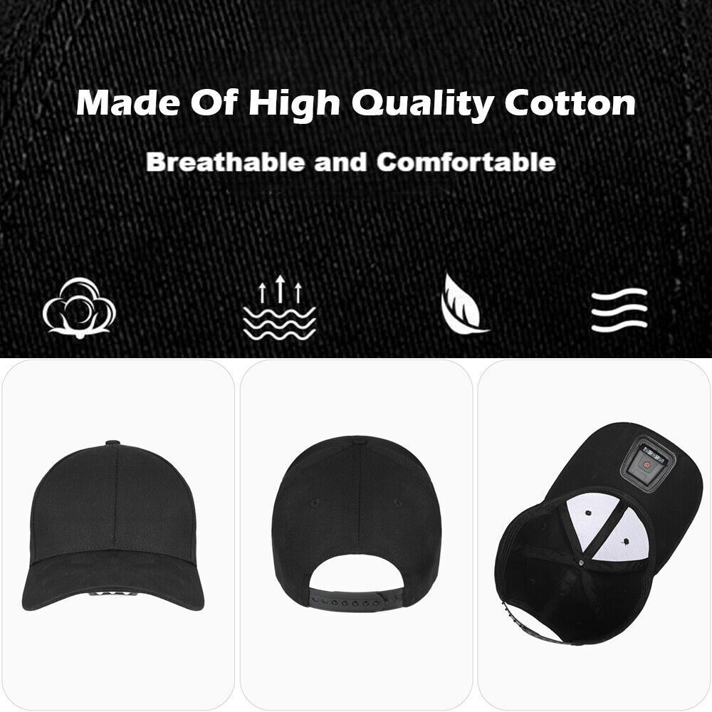 Solid Baseball Cap With LED Head Light Headlamp Flashlight Rechargeable USB Hat