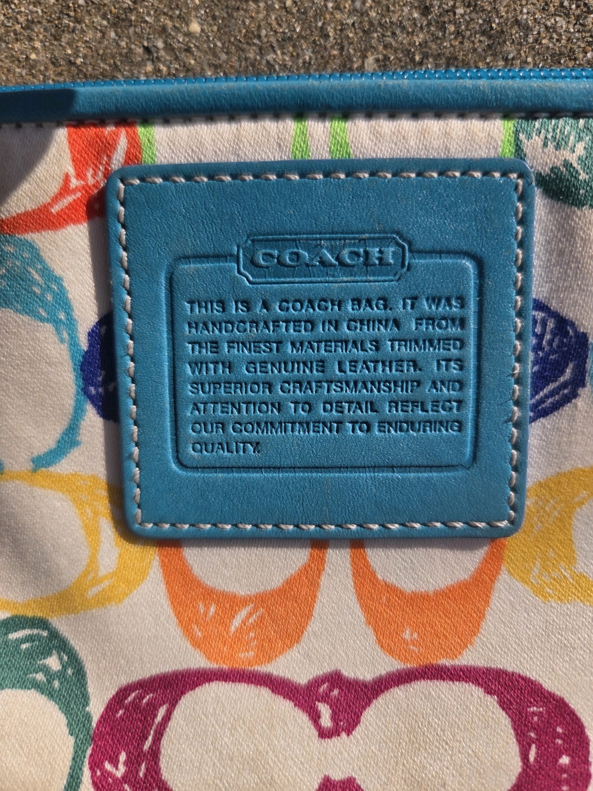 Vintage Y2K Coach Hampton Scribble Wristlet Teal Multicolor + Cherry Charm 🍒