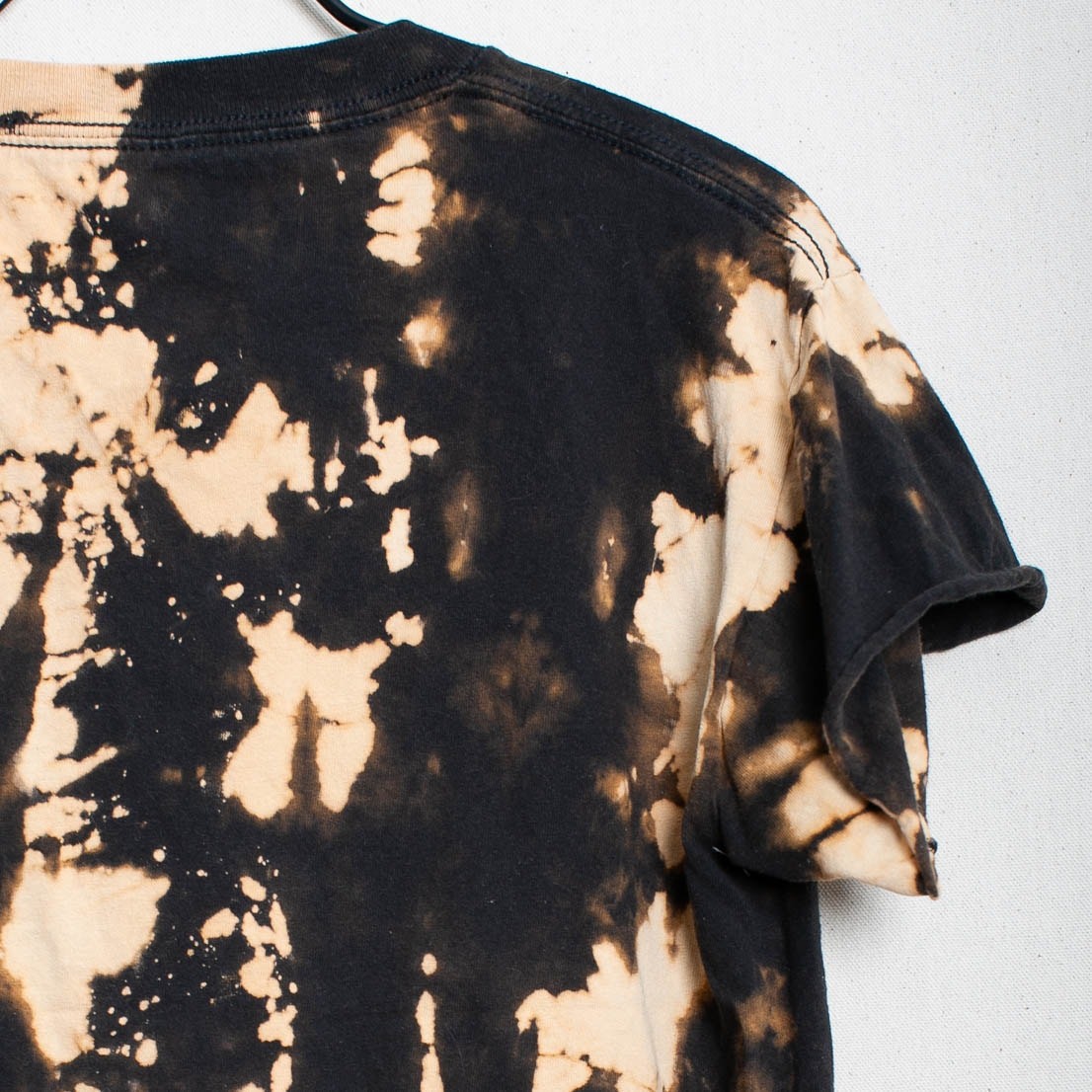 Janis Joplin Hand Bleached Acid Wash Graphic Tee Black Tan Cropped S/M Grunge