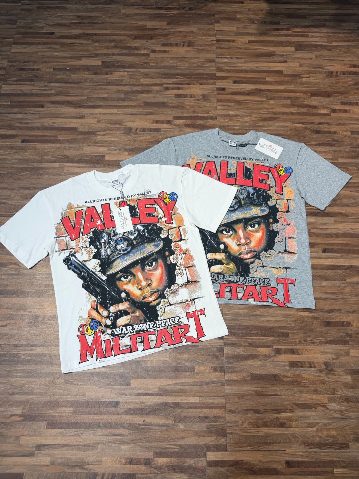 White /Gray S-M-L-XL Valley Tee Shirt Short Sleeve