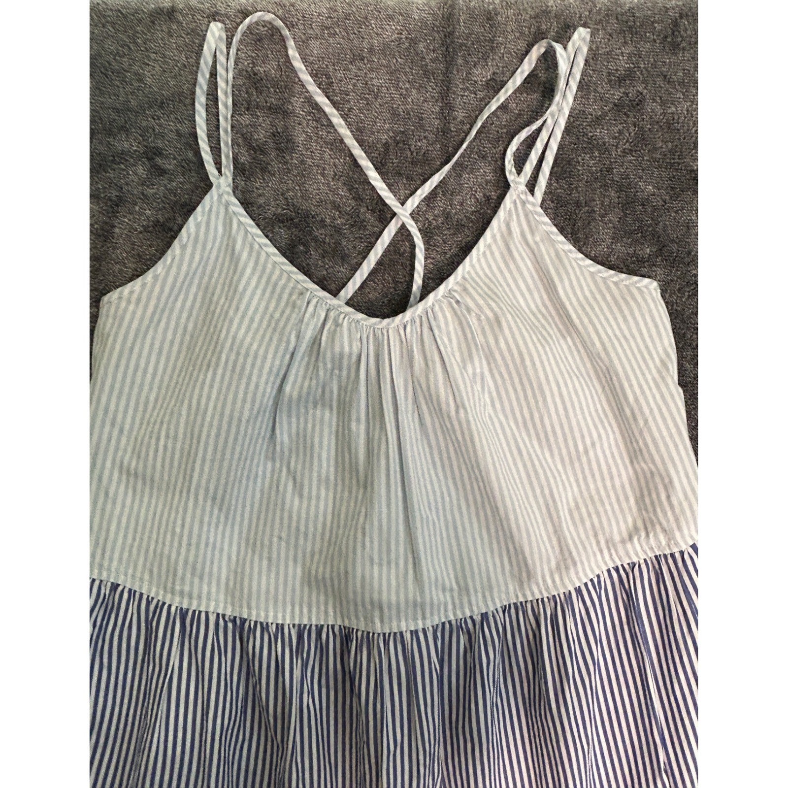 Free Assembly Womens Blue White Striped Tiered Maxi Dress Cotton Medium