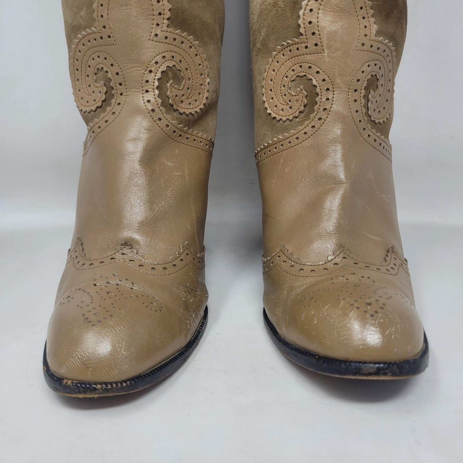 Vintage Yves Saint Laurent Boots 7 Tan Leather Suede Russian Collection 1976 70s