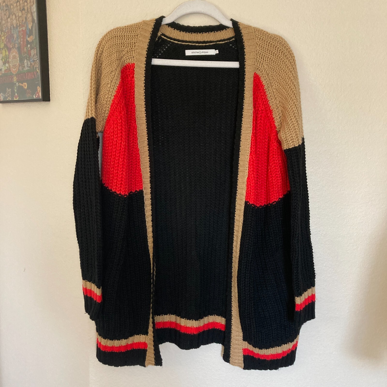 Stitches and Stripes Knit Open Front Cardigan Sweater Size Small