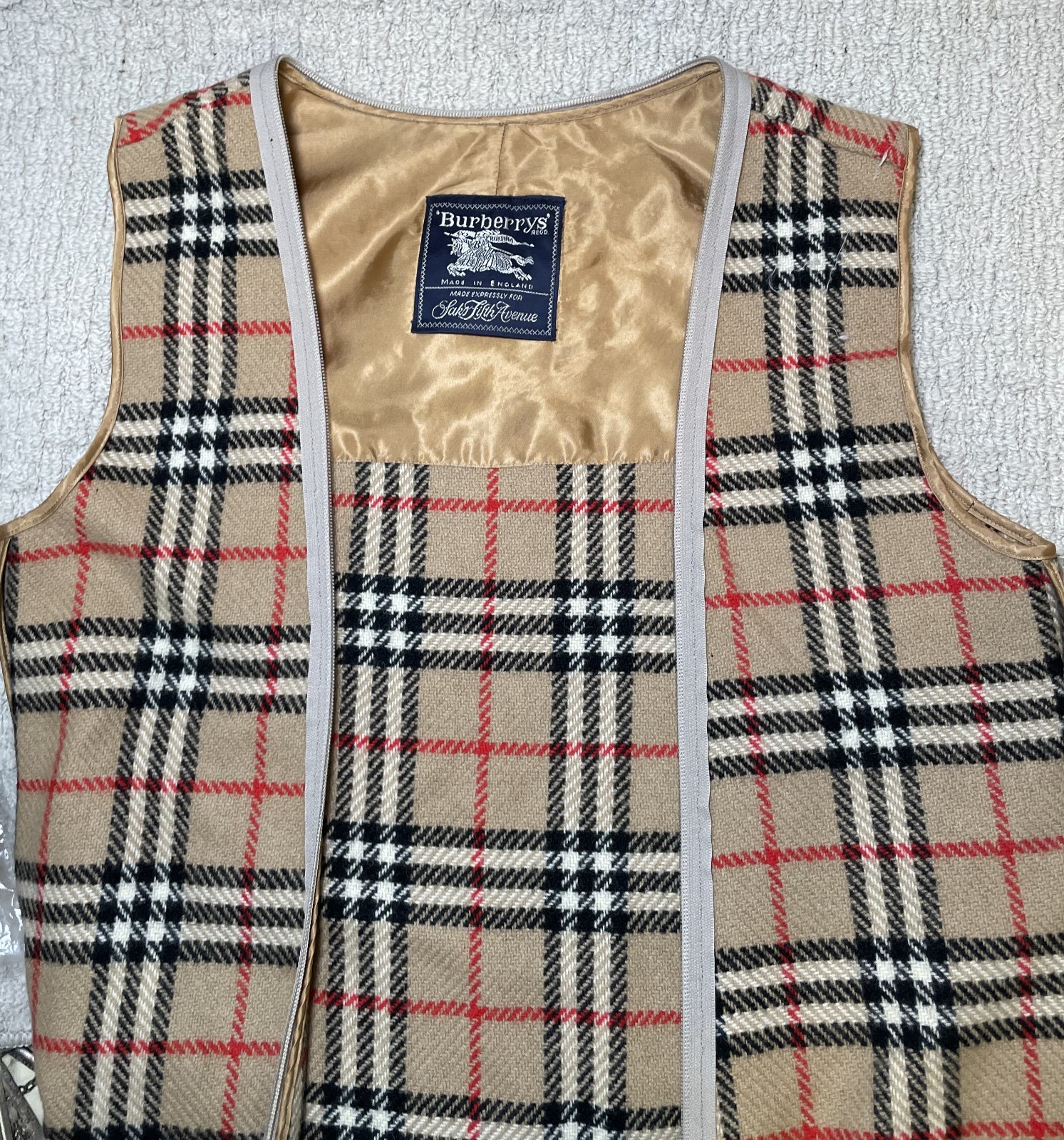 VTG Burberry’s Nova Check Trench Coat Lining + Collar ONLY S M L Wool Zip In Out