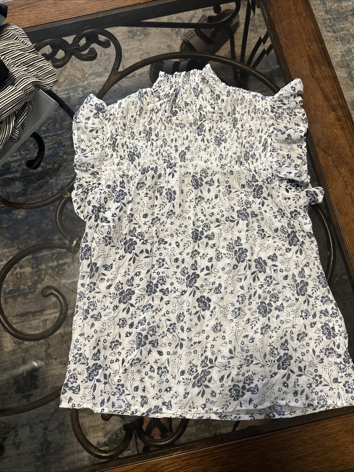 ADIVA Women’s Medium Boutique, Mock Neck, Top Beautiful Navy White Design Euc 11