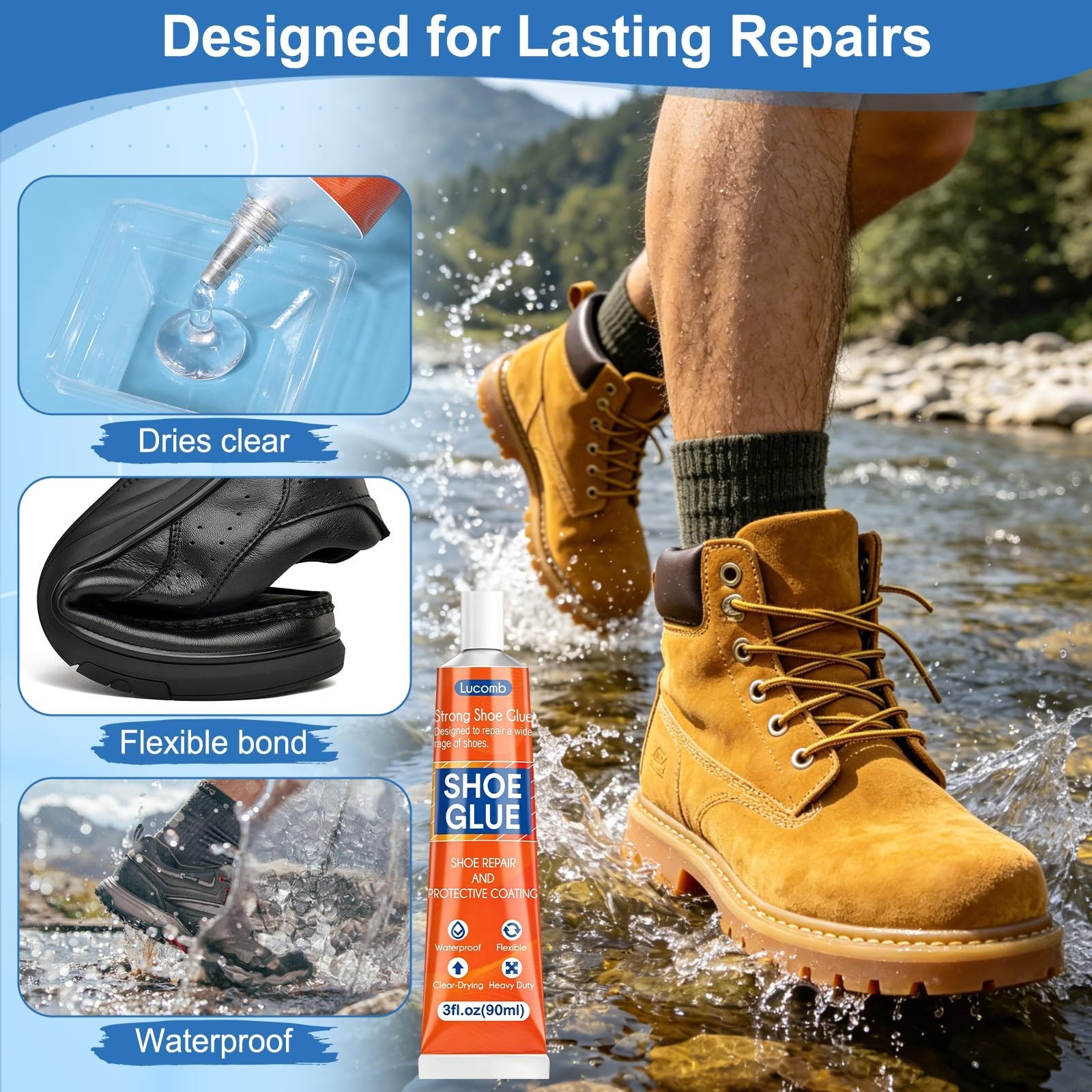 Heavy Duty Shoe Glue 360ML – Clear Waterproof Adhesive for Sole Repair, Boots &