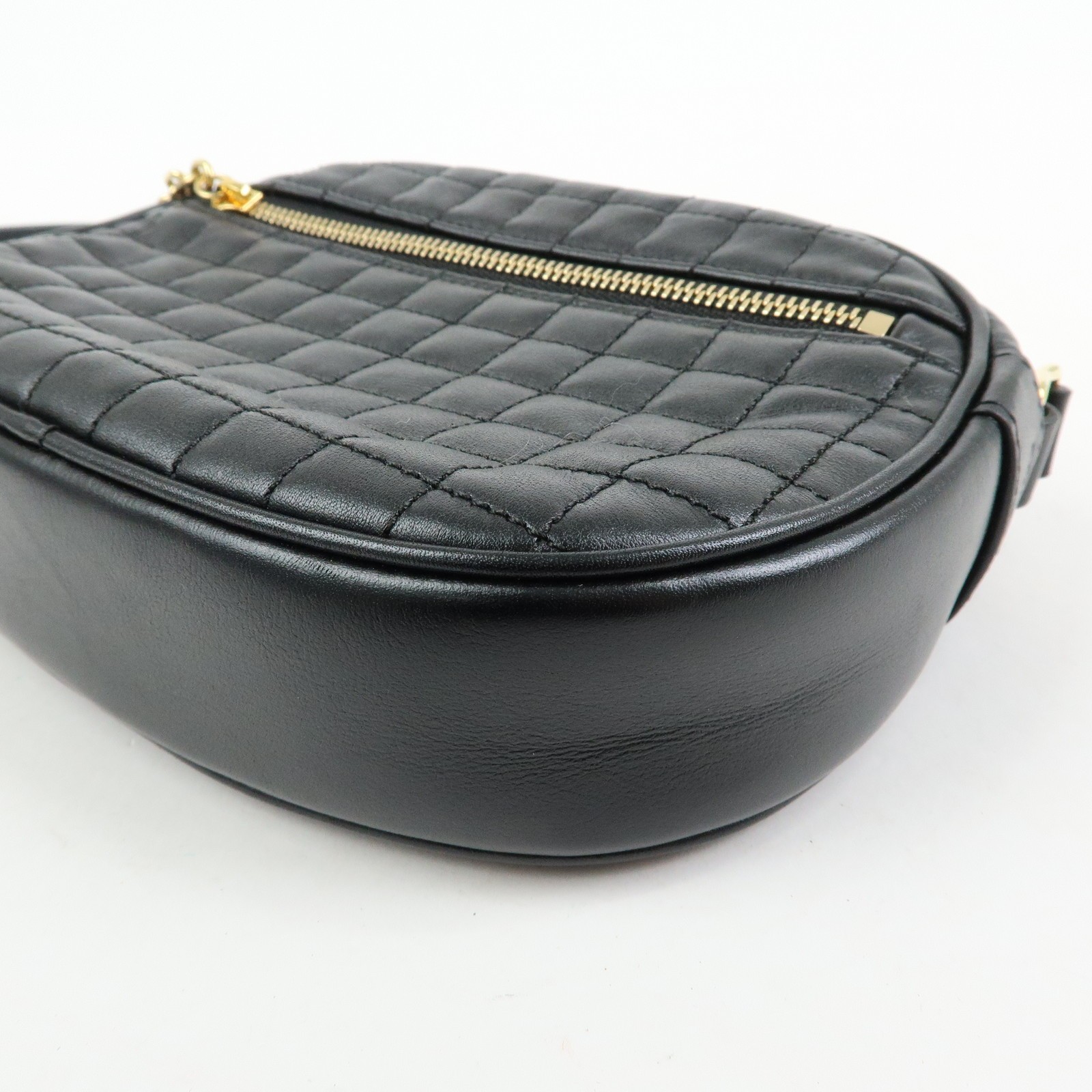 CELINE C Charm Leather Shoulder Bag Crossbody Bag Camera Bag Black Auth Used F/S