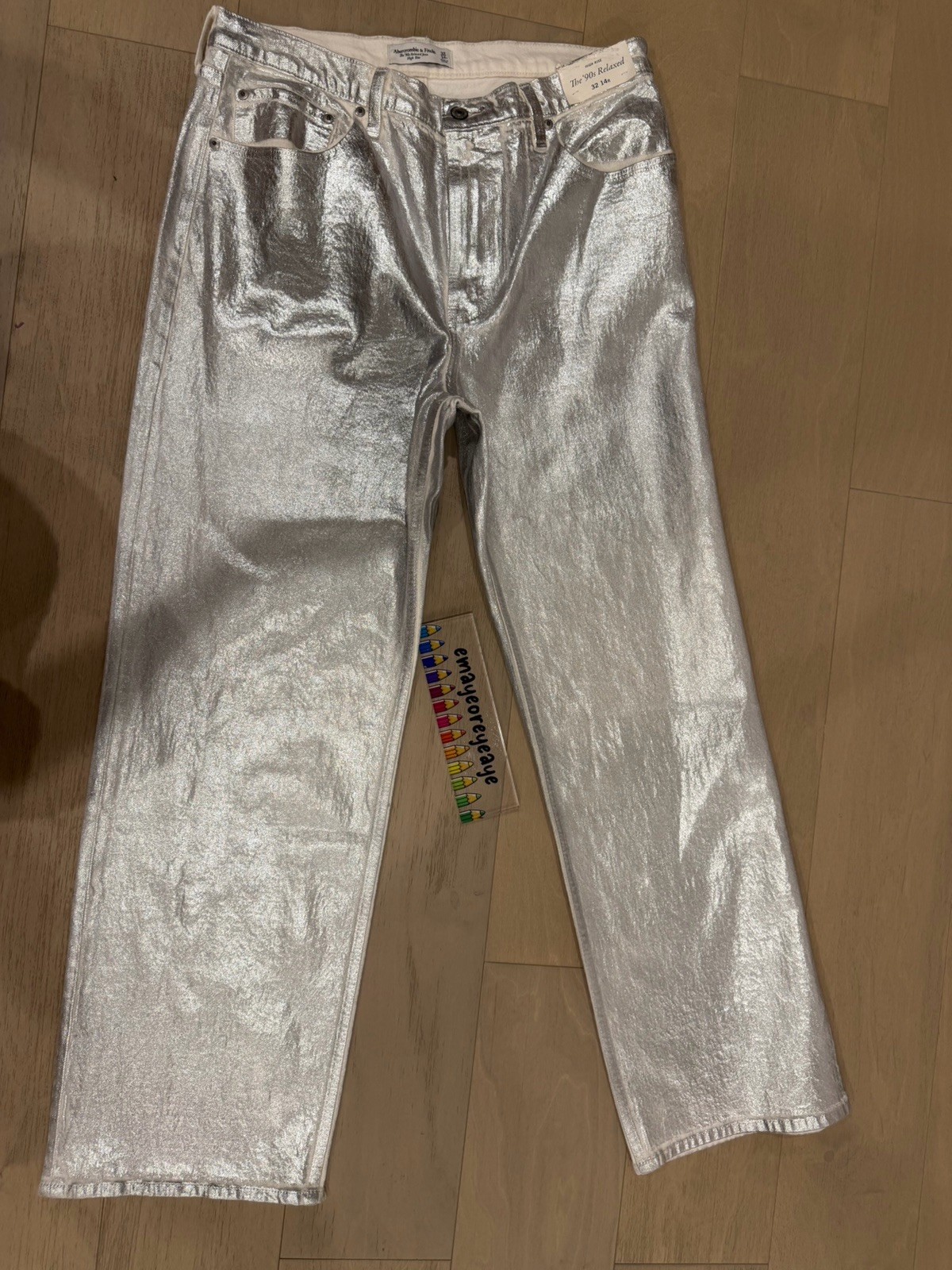 Abercrombie & Fitch Women’s The 90s Relaxed Silver Vegan Pants Size 32/14 R