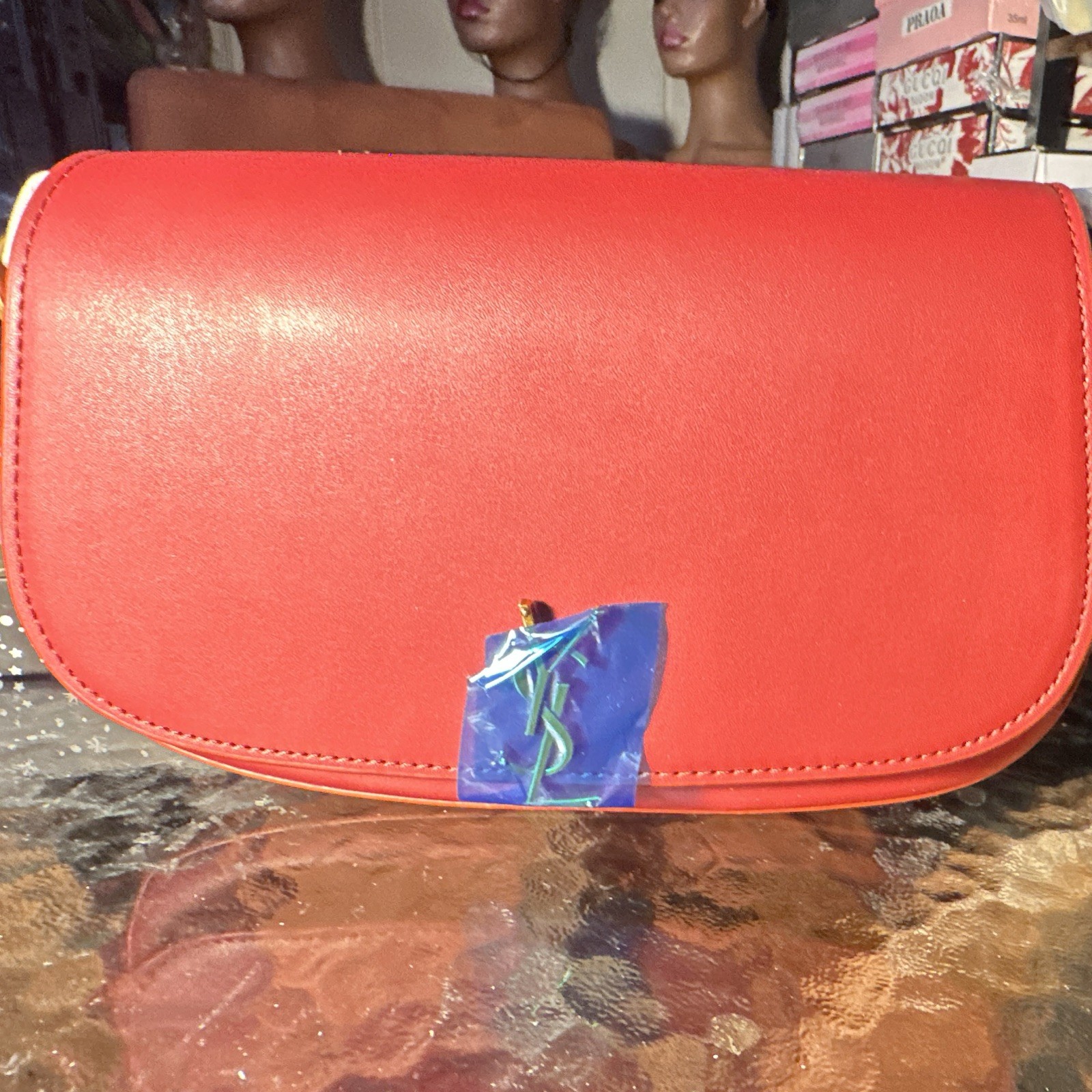 Saint Laurent YSL Red Shoulder Bag Gold HW Magnetic Closure Dust Bag Box