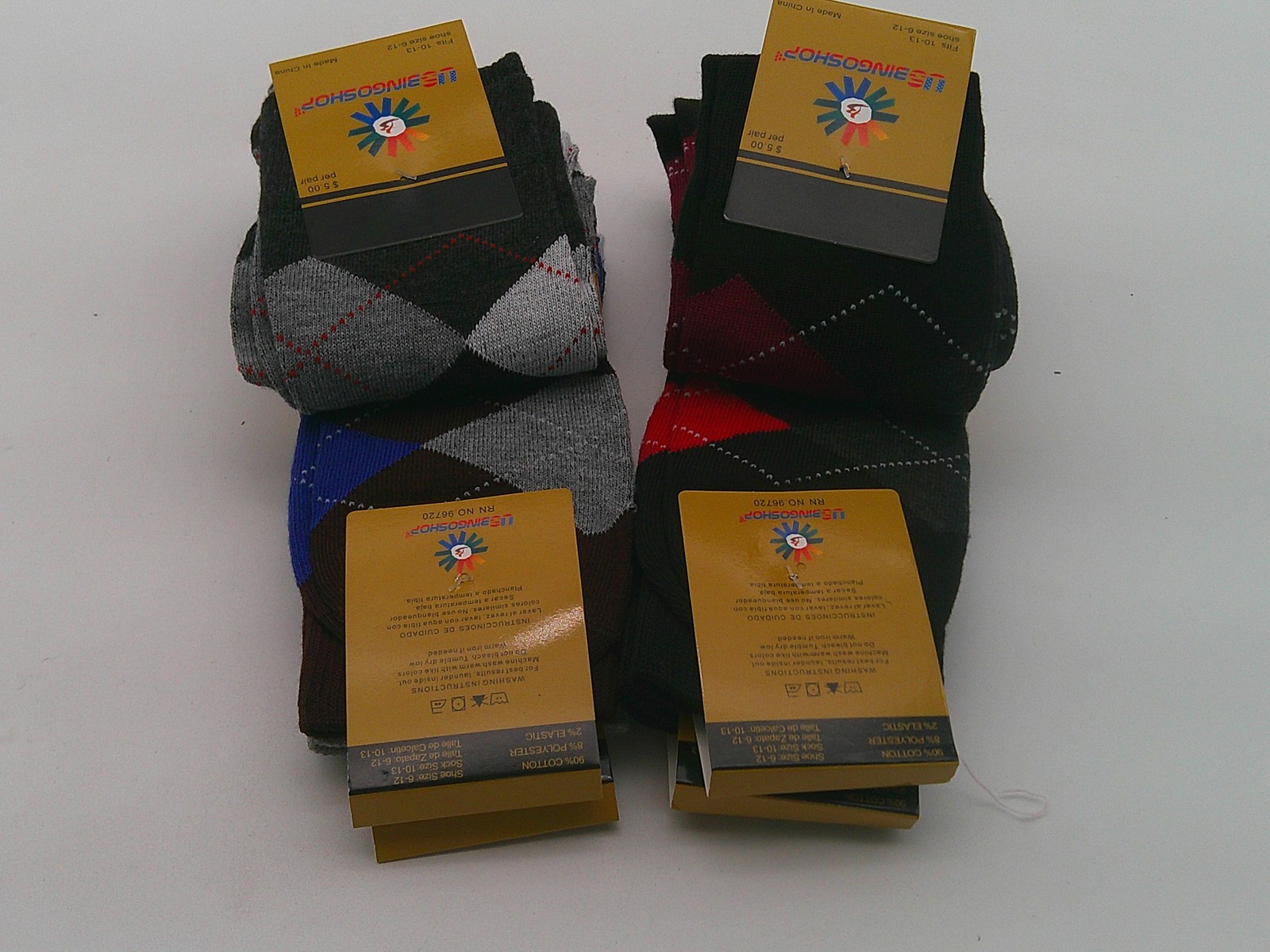 USBINGOSHOP Socks Mens Size 10-13 Multicolor Crew Mid Calf Argyle Dress Lot Of 6