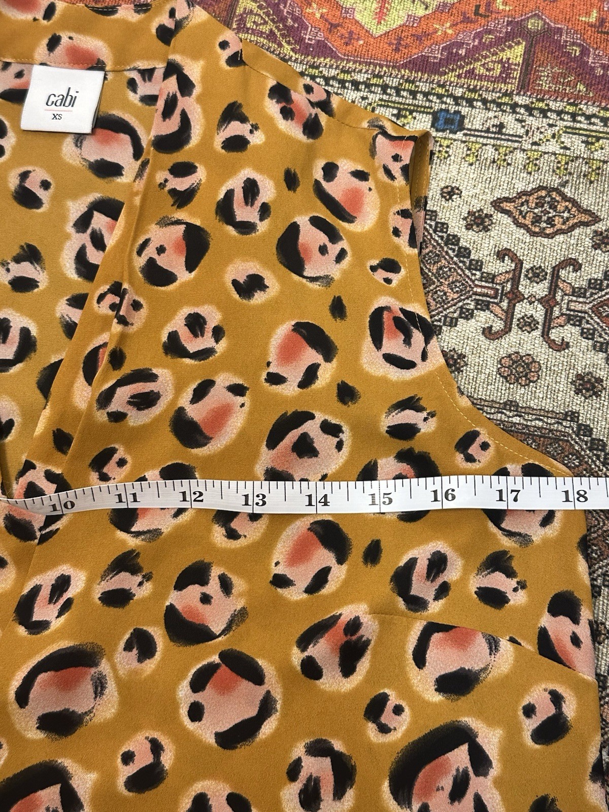 CAbi Yellow Animal Print Leopard V-Neck Button-Front Sleeveless Blouse XS