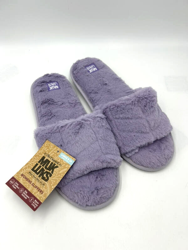 NWT Muk Luks L 9 10 Lavender Purple Plush Slide Slippers Soft Faux Fur