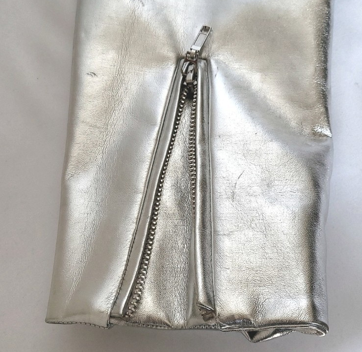 HAODUOYI Women’s Silver Jacket with Zipper cuffs Large