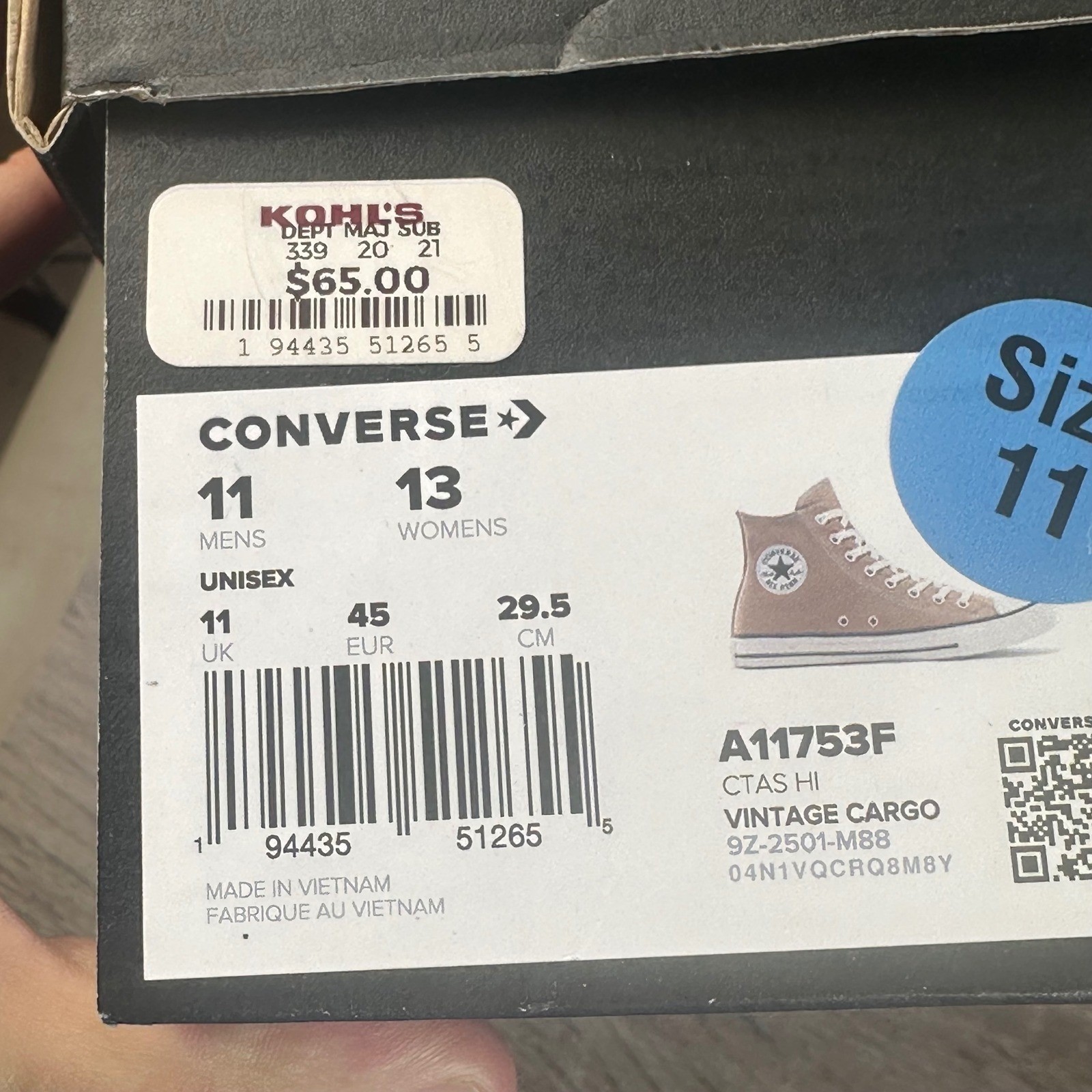 Converse Chuck Taylor All Star Sneakers Mens 11 Vintage Cargo CTAS HI Shoes NEW