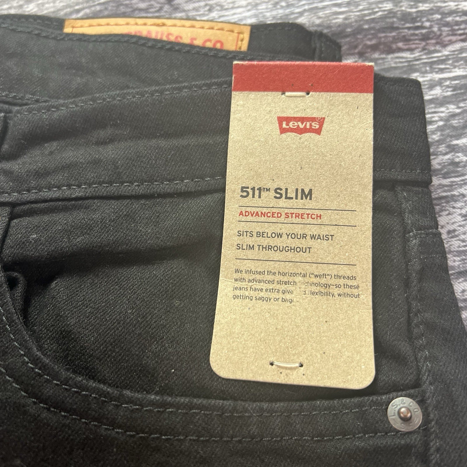 Levi’s 511 Mens Slim Fit Advanced Stretch Below Waist Jeans Black Size 36X29 NWT