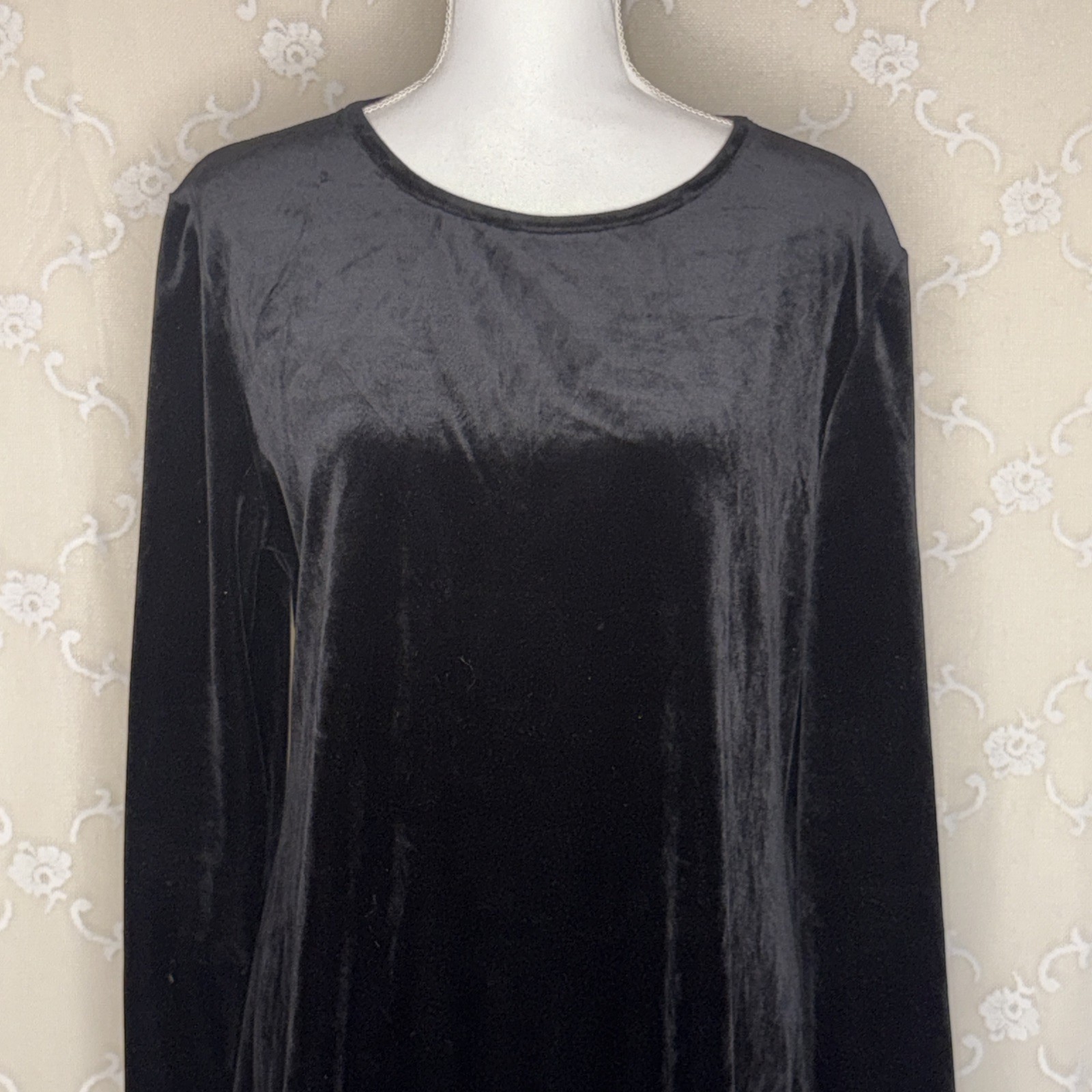 Vintage Coco Bianco Black Opaque Stretch Velvet Fit & Flare Dress Size 16 Goth