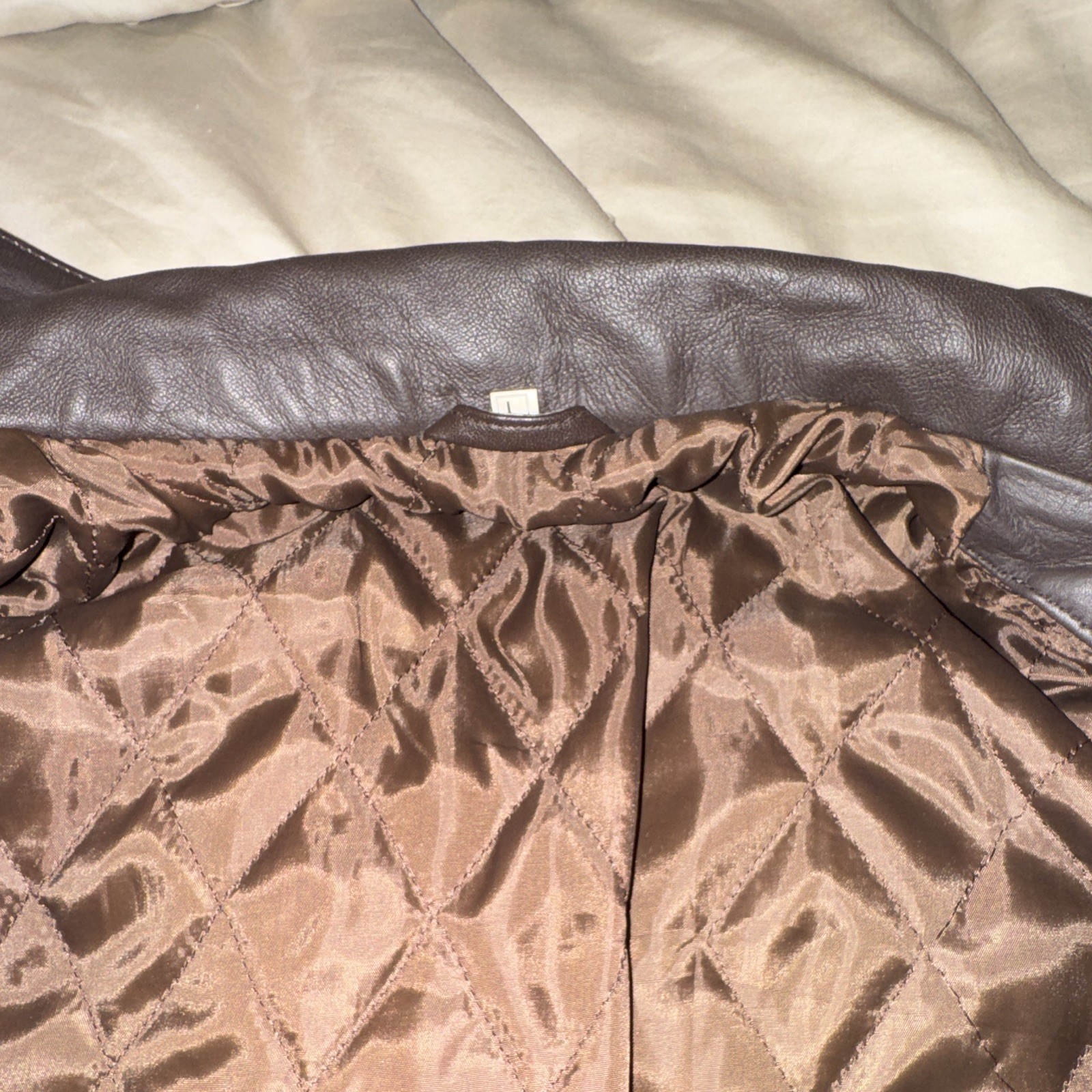 Men’s Brown Lined Premium Leather Jacket Full Zip & Button Band Collar Size
