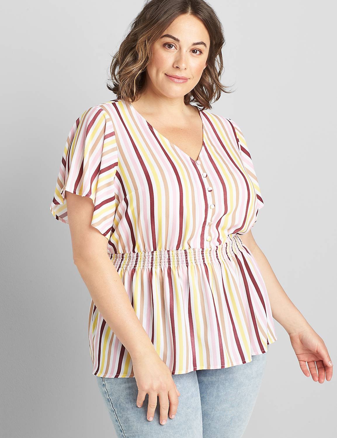 Lane Bryant NEW sz 26 Plus size Top Yellow Stripe Burgundy Pink Lightweight