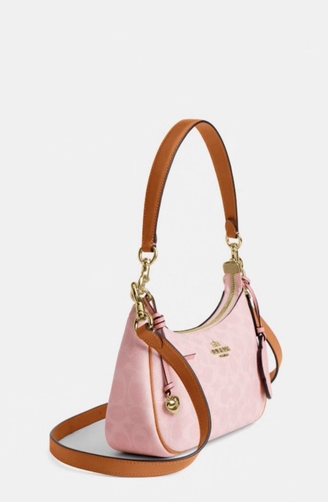 NWT Coach Gold Powder Pink Teri Shoulder Bag Signature with Charms CEA20