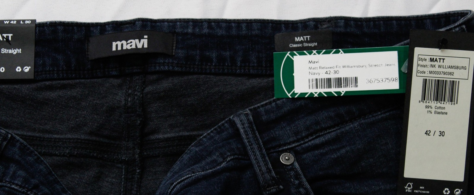 Mavi Men’s Matt Classic Straight Leg Jeans AR8 Ink Williamsburg Size 42in x 30in