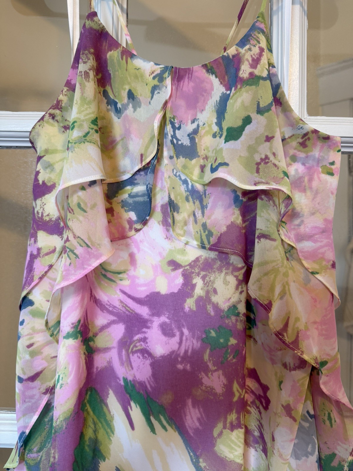 BCBG Max Azria Chiffon dress Spaghetti Straps Watercolors SZ M