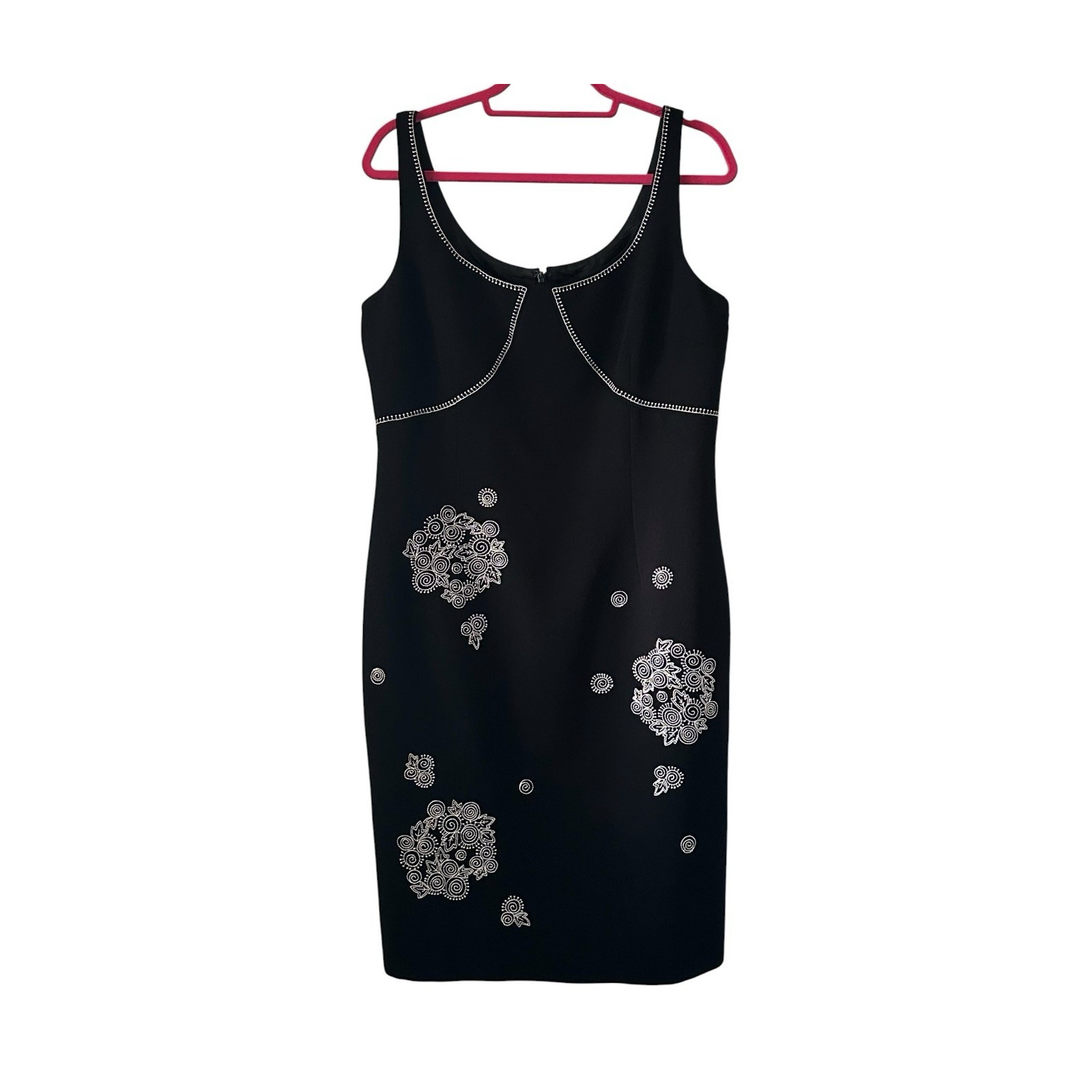 Maggy London Black Floral Embroidered Sheath Dress Sleeveless Size 14 RN58142