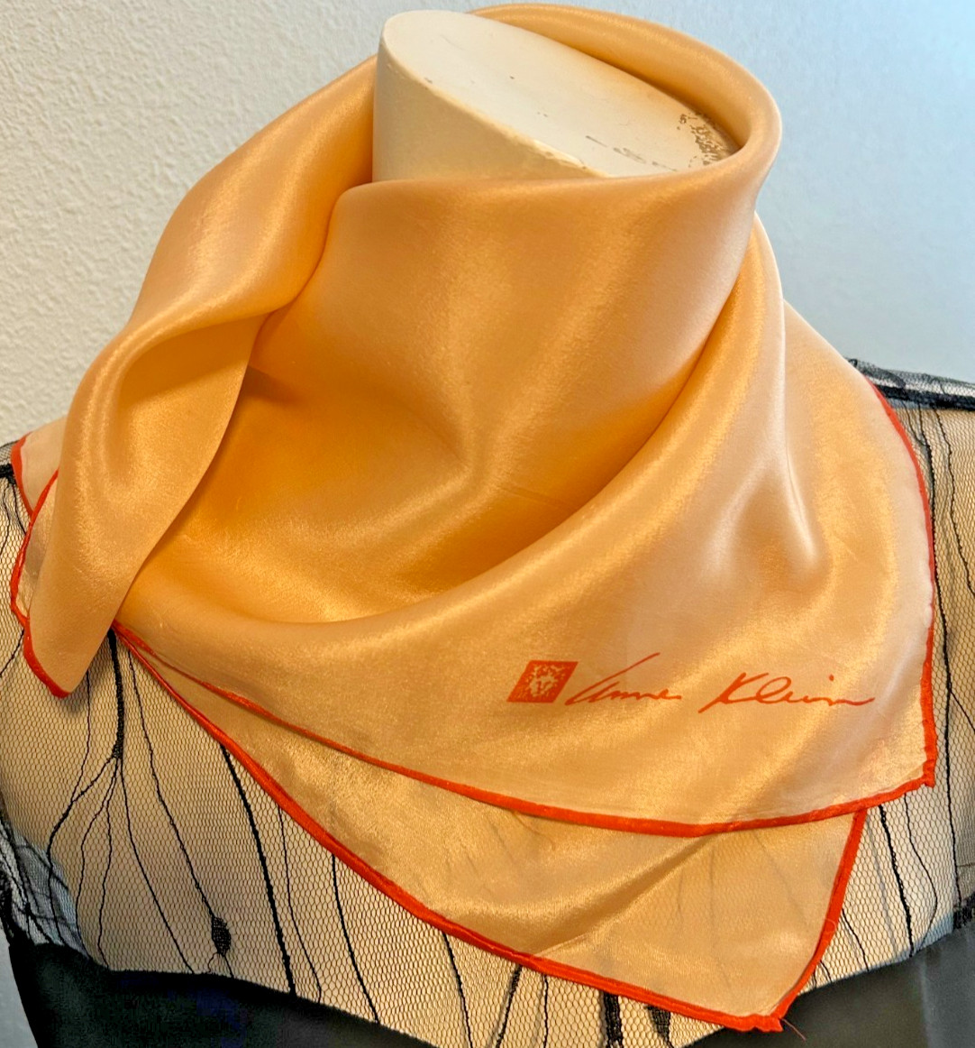 Anne Klein – Vintage 21 x 21 In. Peach/Orange, Solid Color, Silk Scarf -VS-118