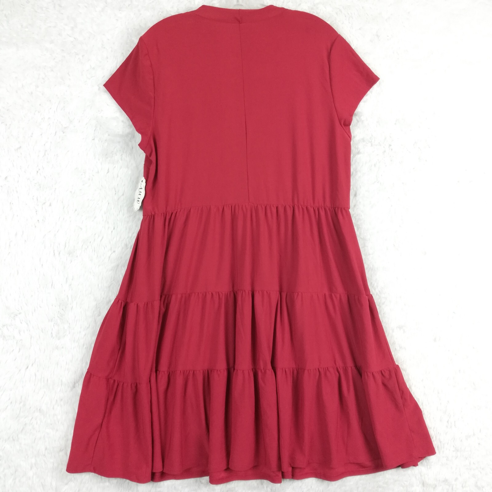 A. U. W. Womens Dress Fit & Flare Red Tiered Above Knee Short Sleeve Plus 1X New