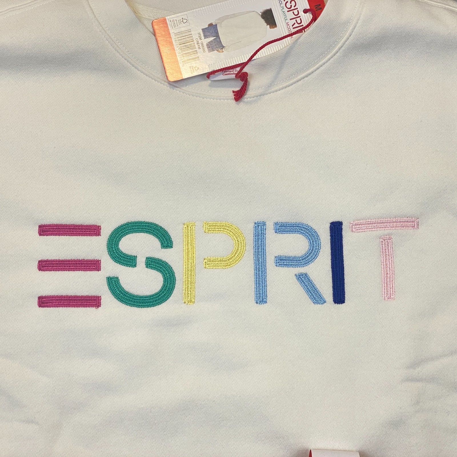 Medium Esprit Women’s Logo Fleece Crewneck Sweatshirt M Cream Viral 80’s Costco