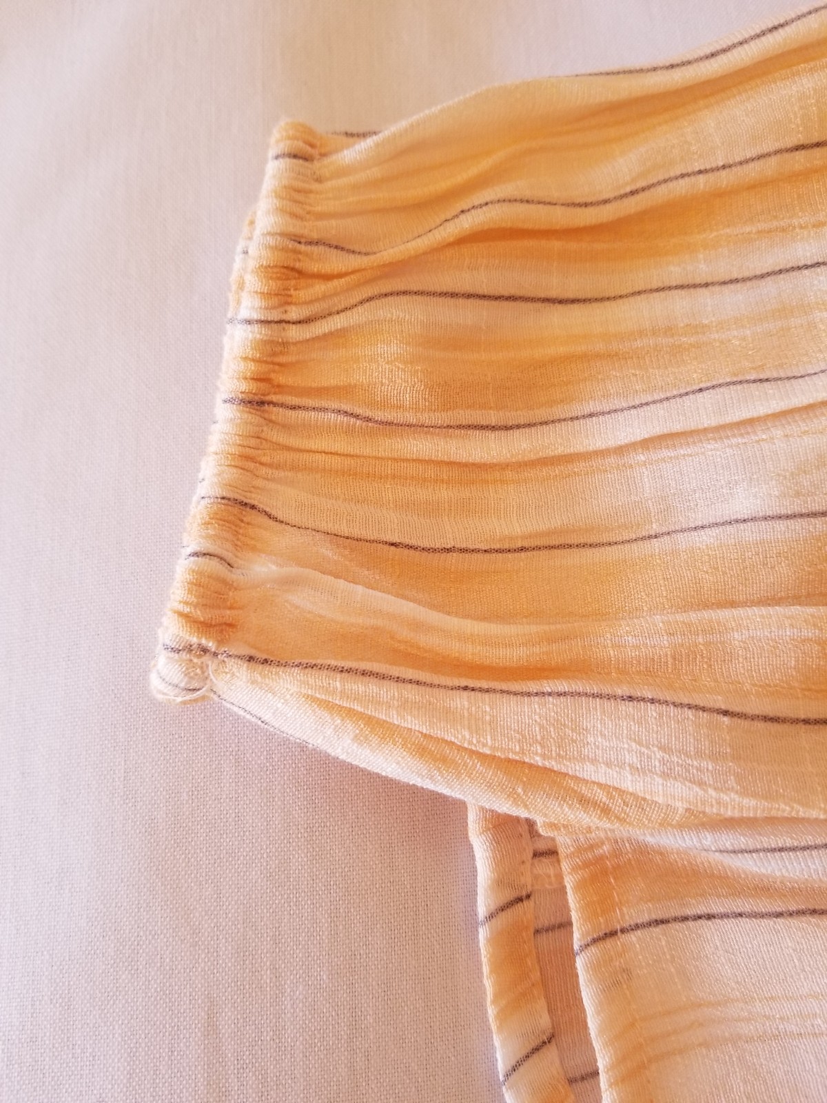 LC Lauren Conrad Peasant Blouse Peach Colored with Gray Pin Stripes Sz L Boho