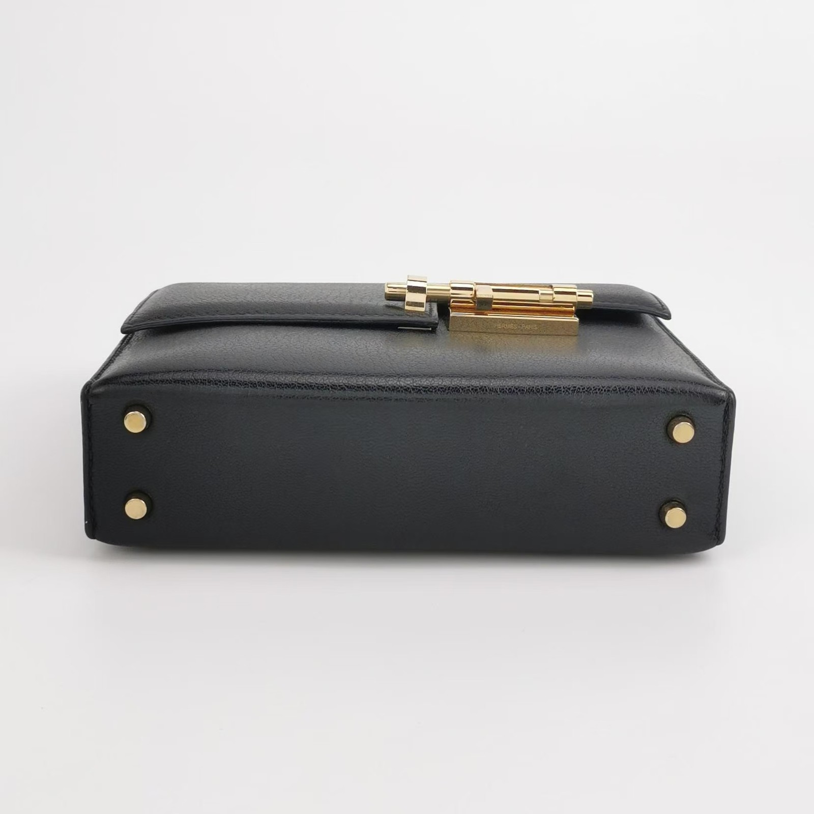 Hermes Verrou Mini 17 Chevre Mysore Black 89 Noir Permabrass Gold Hardware Auth