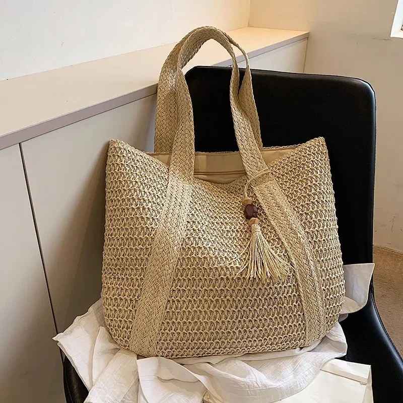 Elegant Ladies Straw Woven Handbag Women Holiday Beach Commute Casual Tote