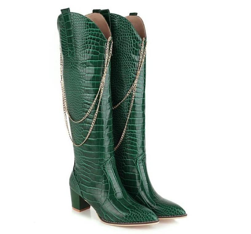 Fashion Womens Alligator Pattern Knee High Boots Dress Club Casual Formal Shoes