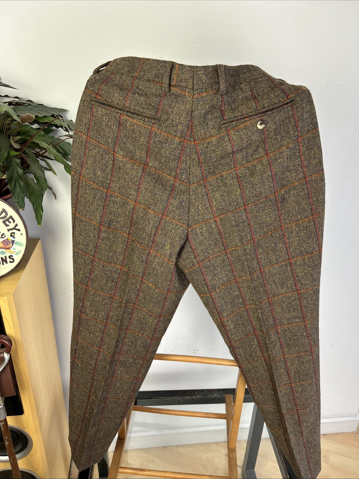 Ede & Ravenscroft 38R Windowpane Tweed English Suit 2 Pairs Trousers Savile Row
