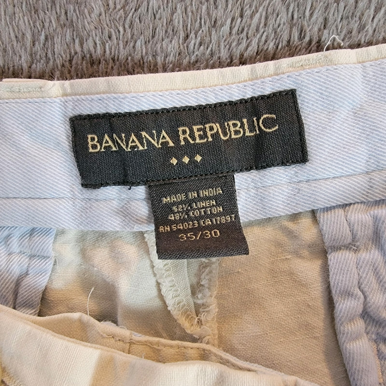 Banana Republic Men’s Dawson 52% Linen 48% Cotton Beige Pants Size 35×30