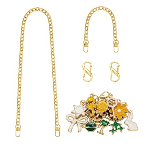 14pcs Gold Purse Chain Strap Set with Cute Mini Bag Charms &nti-Theft Zipper A