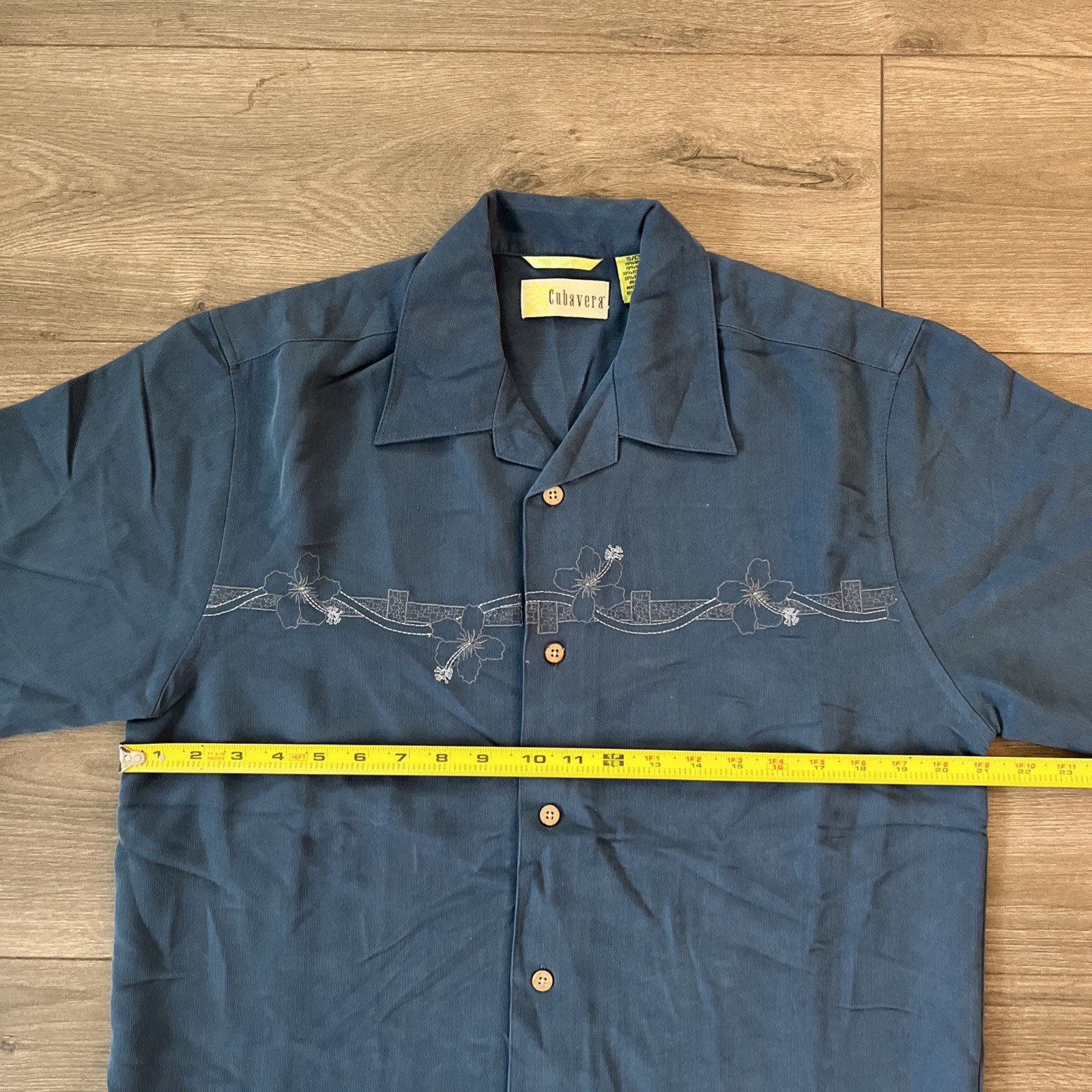 Cubavera Mens S Button Up Short Sleeve Shirt Blue Embroidered