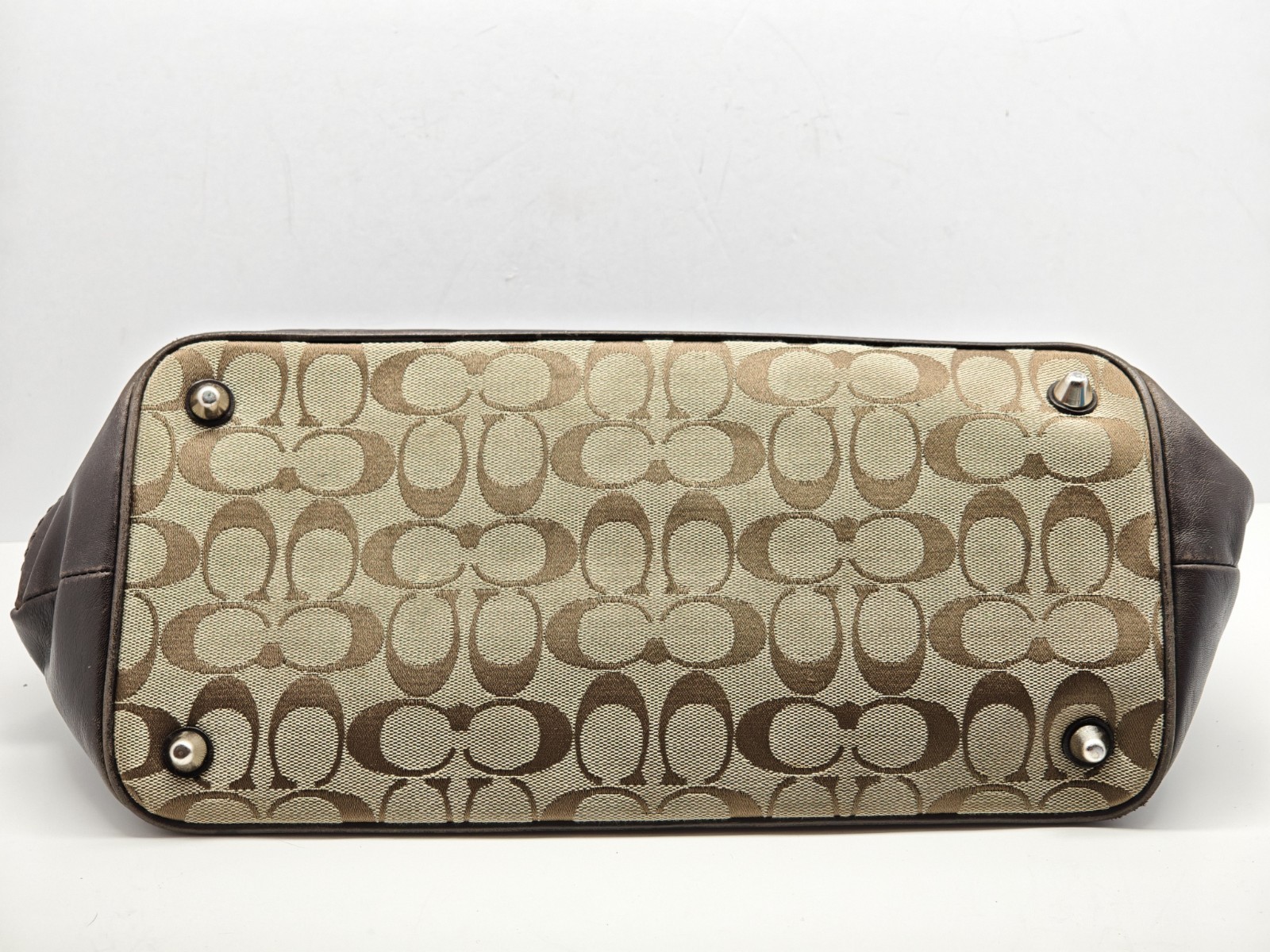 COACH | Brown Logo Shoulder Bag Buckle Accent Double Handles Silver Hardware