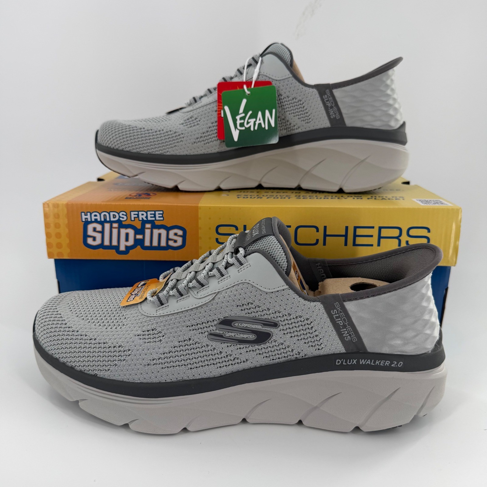 Skechers Slip-ins D’Lux Walker 2.0 Mens Grey Extra Wide 4E Sneakers 232502WW