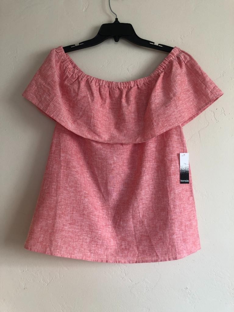 KENSIE NEW Linen Cotton Off Shoulder Summer Tunic Top M Coral Pink Lightweight