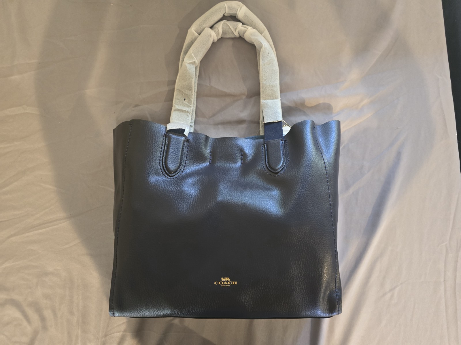 Coach Derby Tote Pebble Leather Shoulder Bag Navy Blue W/ Gold Coach Tag