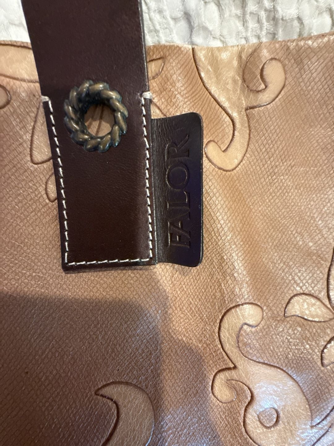 Falor Floral Embossed Leather Tote Handbag