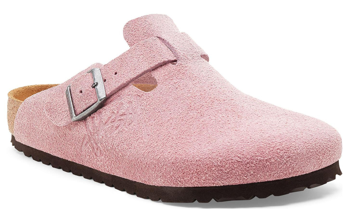 Women’s Birkenstock × Stussy Boston Clog Dusty Pink Suede Leather Wide Shoes